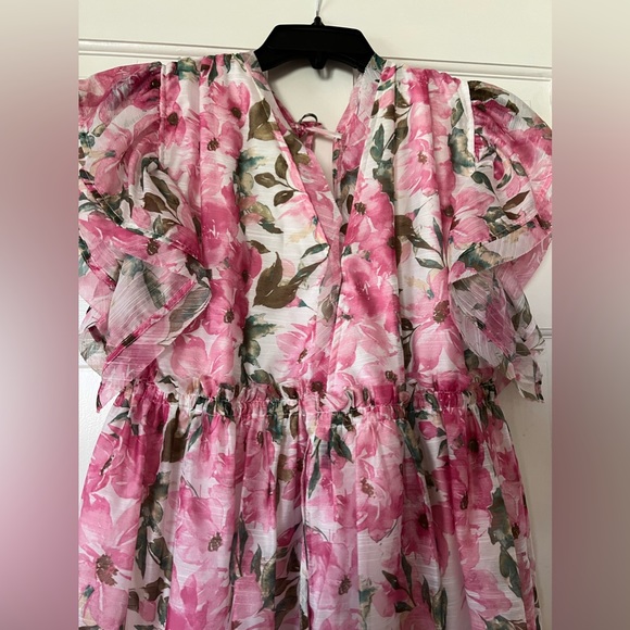vestique Pink Floral Maxi Dress with Green Leaf Print - Picture 4 of 5